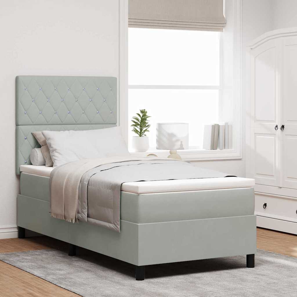 LED Box Spring Bed met matras Lichtgrijs 90 x 200 cm Fluweel