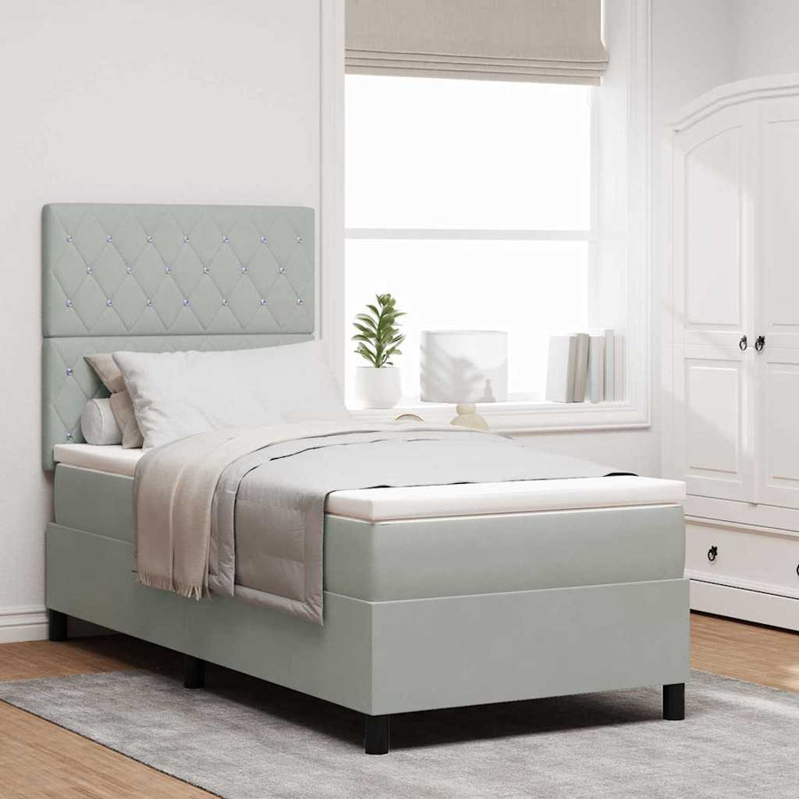 LED Box Spring Bed met matras Lichtgrijs 90 x 200 cm Fluweel