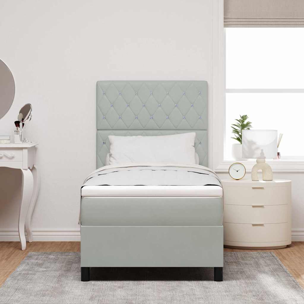LED Box Spring Bed met matras Lichtgrijs 90 x 200 cm Fluweel