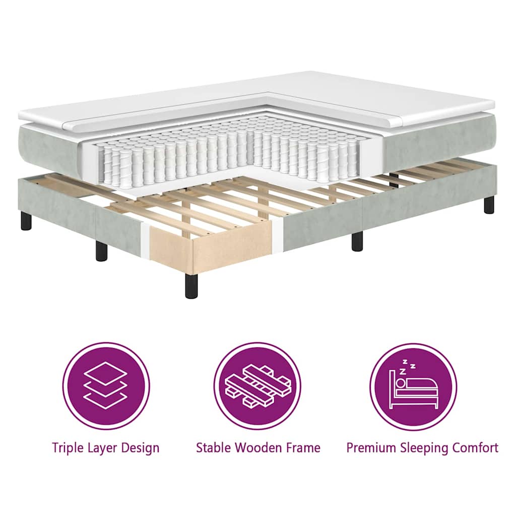 LED Box Spring Bed met matras Lichtgrijs 90 x 200 cm Fluweel