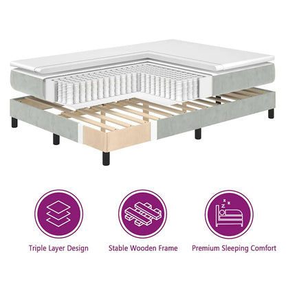 LED Box Spring Bed met matras Lichtgrijs 90 x 200 cm Fluweel