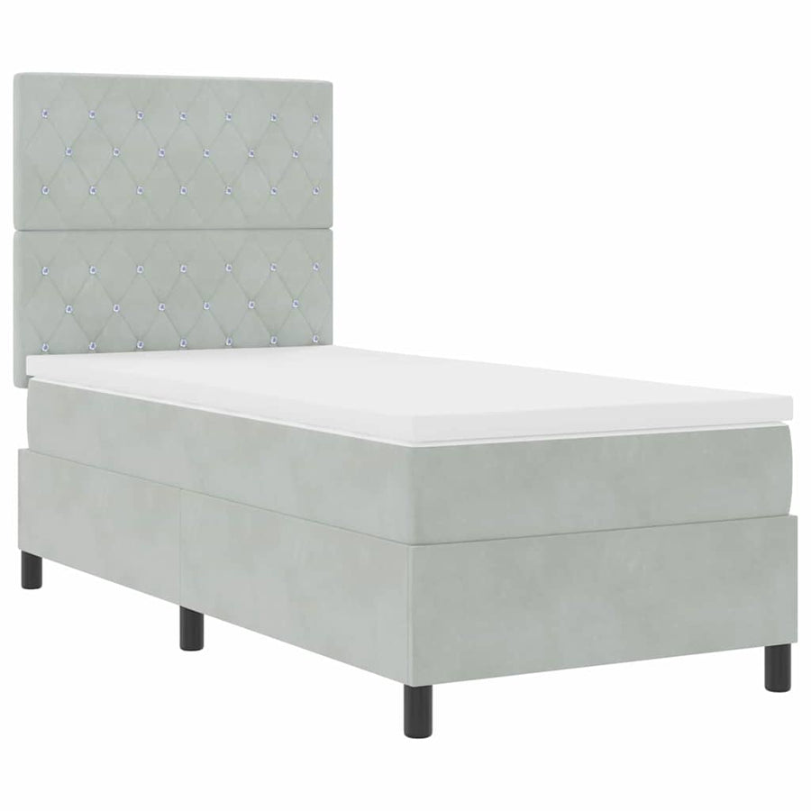 LED Box Spring Bed met matras Lichtgrijs 90 x 200 cm Fluweel