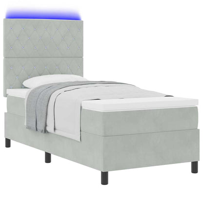 LED Box Spring Bed met matras Lichtgrijs 90 x 200 cm Fluweel
