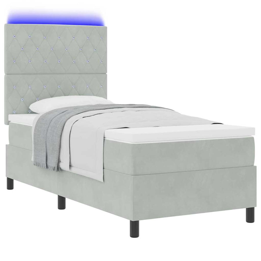 LED Box Spring Bed met matras Lichtgrijs 90 x 200 cm Fluweel