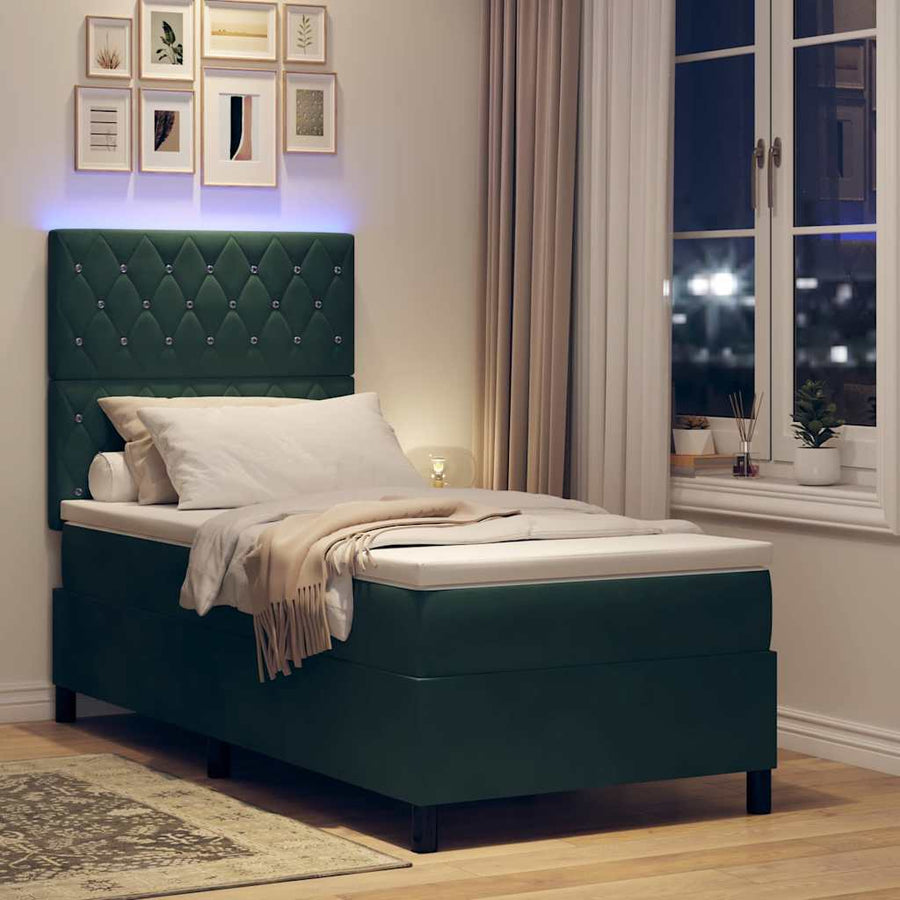 LED Box Spring Bed met matras Donkergroen 90 x 200 cm Fluweel