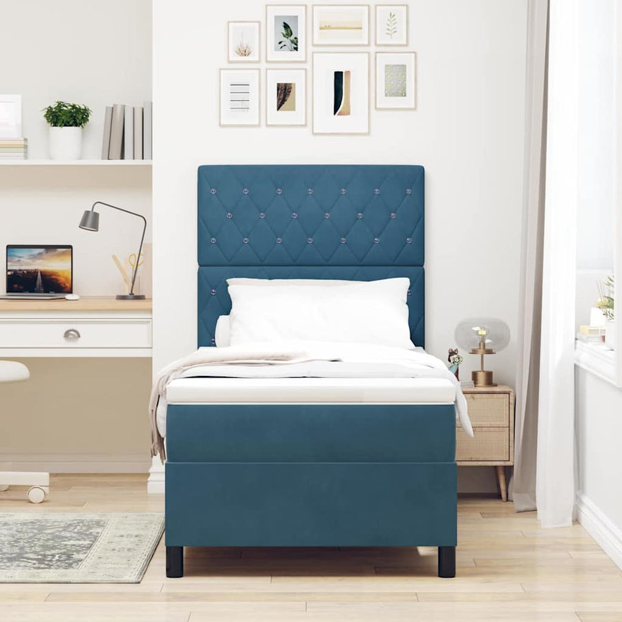 LED Box Spring Bed met matras Donkerblauw 100 x 200 cm Fluweel