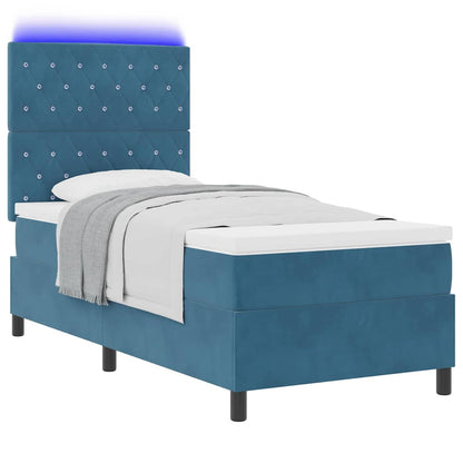 LED Box Spring Bed met matras Donkerblauw 100 x 200 cm Fluweel