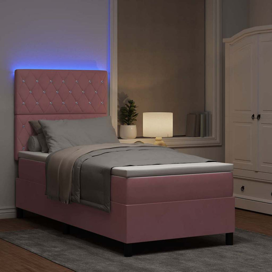 LED Box Spring Bed met matras Roze 100 x 200 cm Fluweel