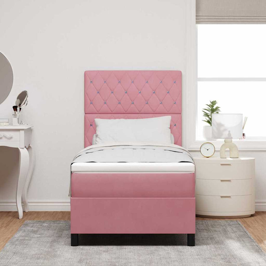 LED Box Spring Bed met matras Roze 100 x 200 cm Fluweel