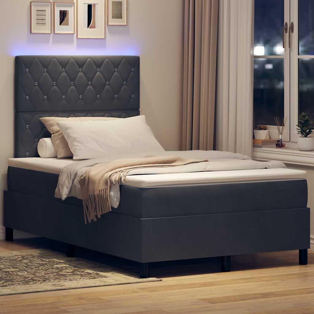 LED Box Spring Bed met matras Donkergrijs 120 x 190 cm Stof