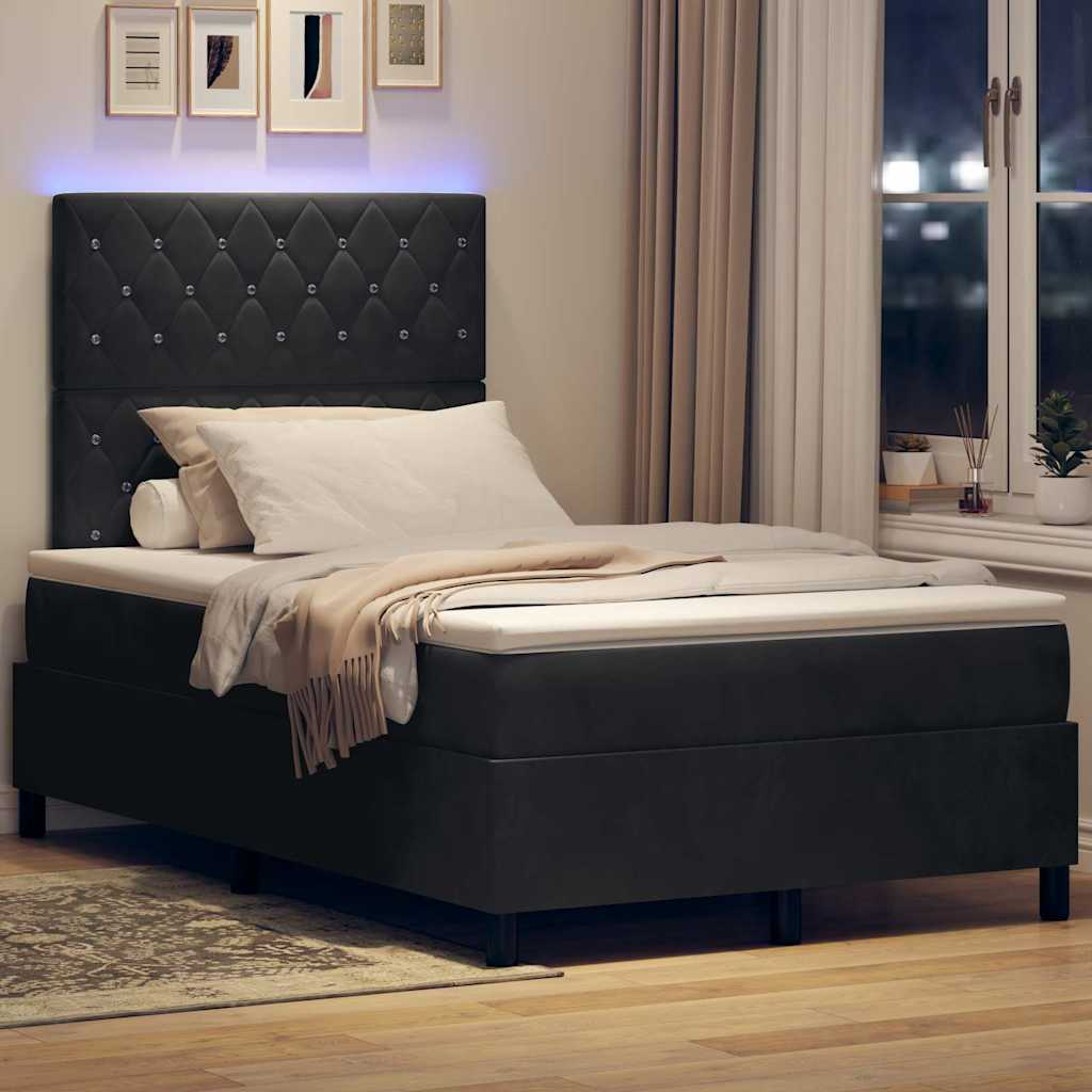 LED Box Spring Bed met matras Zwart 120 x 190 cm Fluweel