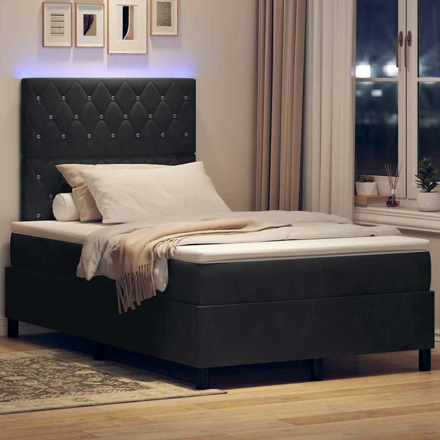 LED Box Spring Bed met matras Zwart 120 x 190 cm Fluweel