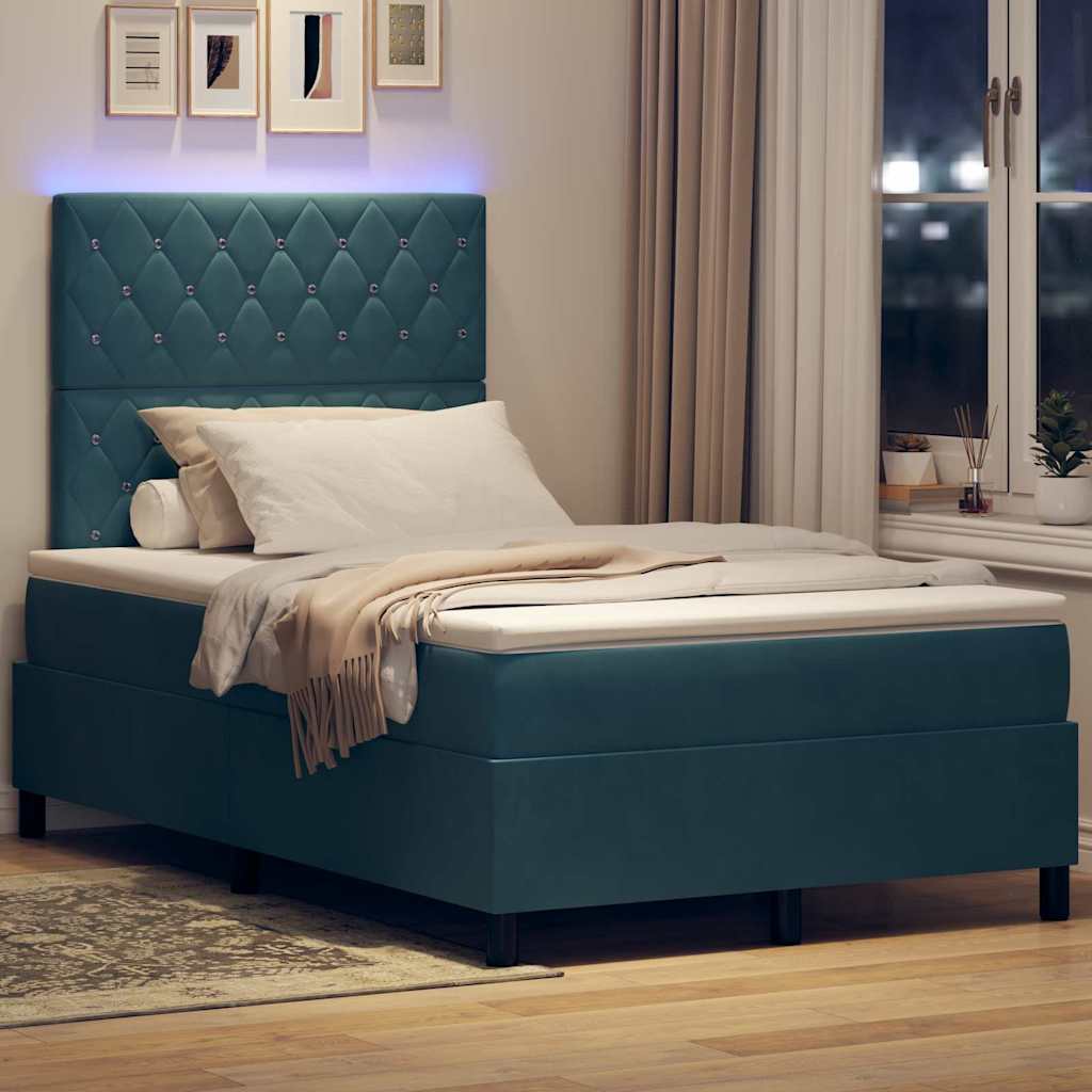 LED Box Spring Bed met matras Donkerblauw 120 x 190 cm Fluweel