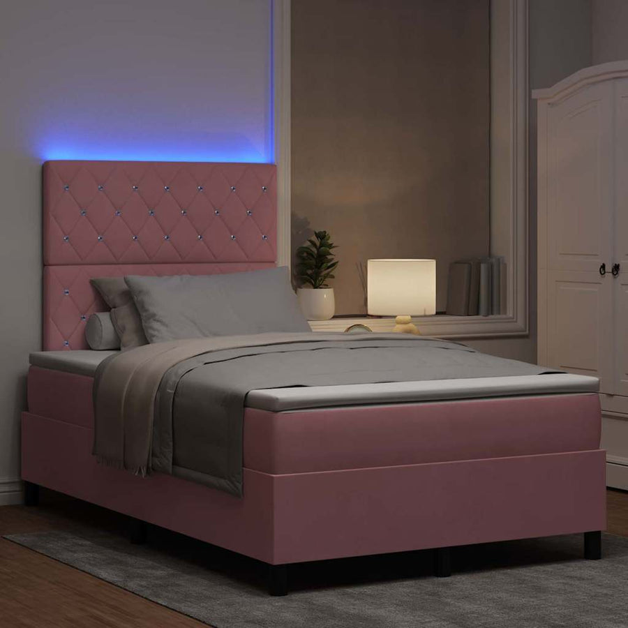 LED Box Spring Bed met matras Roze 120 x 190 cm Fluweel