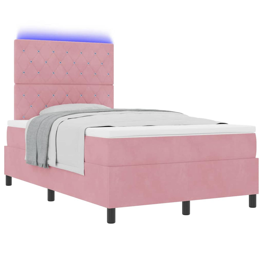 LED Box Spring Bed met matras Roze 120 x 190 cm Fluweel
