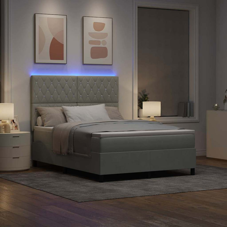 LED Box Spring Bed met matras Lichtgrijs 140 x 190 cm Stof