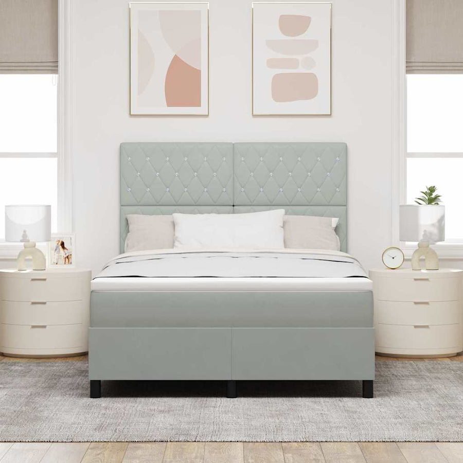 LED Box Spring Bed met matras Lichtgrijs 140 x 190 cm Stof