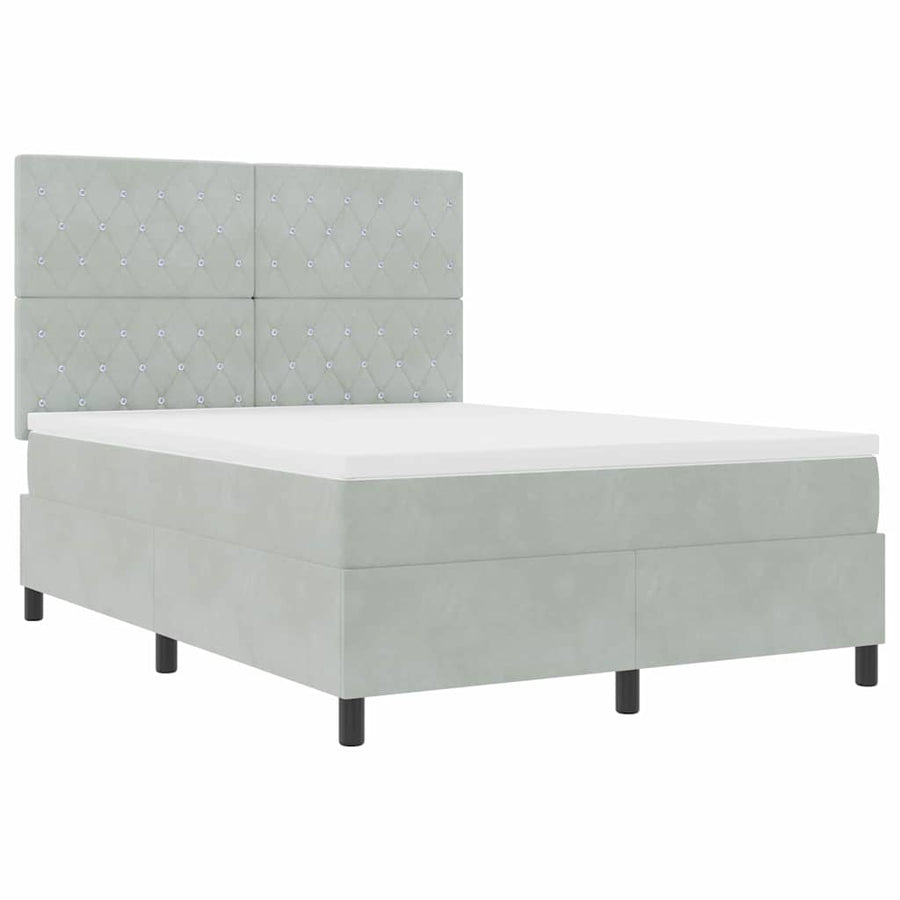 LED Box Spring Bed met matras Lichtgrijs 140 x 190 cm Stof