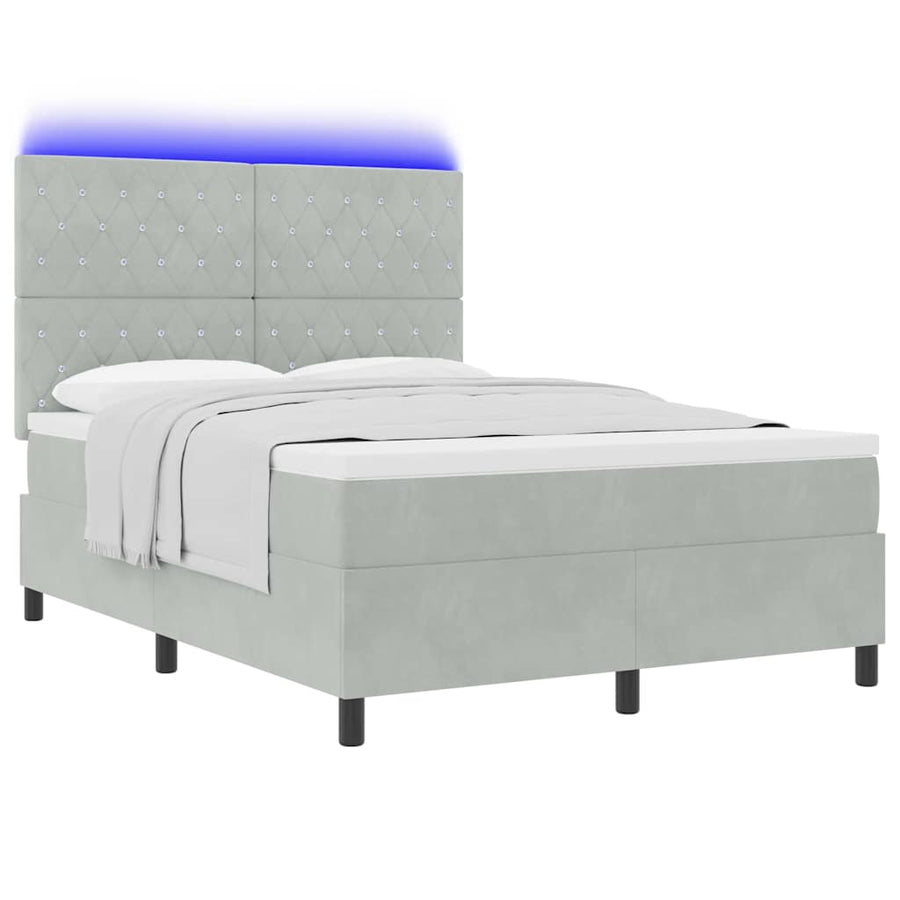 LED Box Spring Bed met matras Lichtgrijs 140 x 190 cm Stof