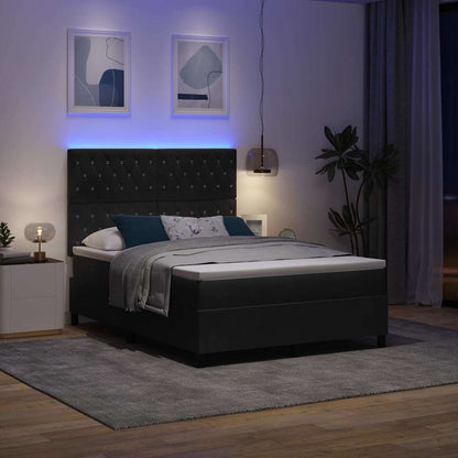 LED Box Spring Bed met matras Zwart 140 x 190 cm Fluweel