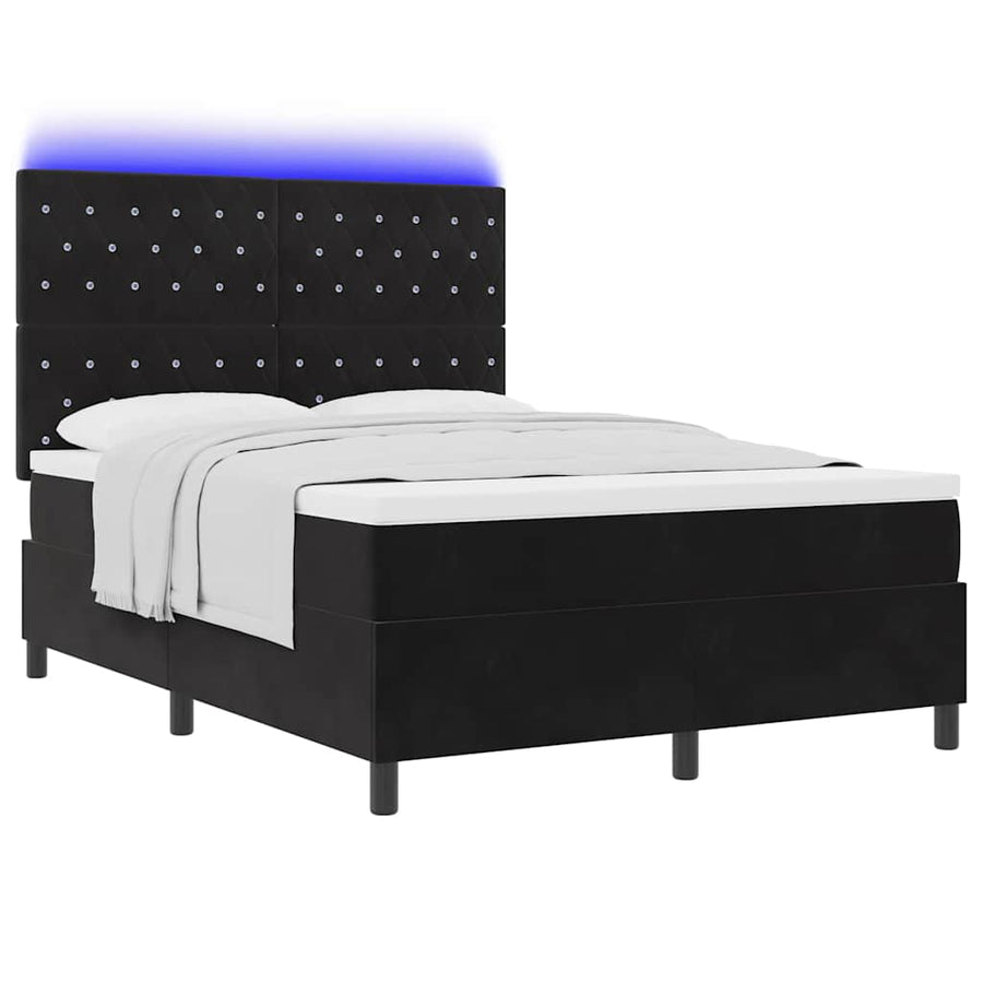 LED Box Spring Bed met matras Zwart 140 x 190 cm Fluweel
