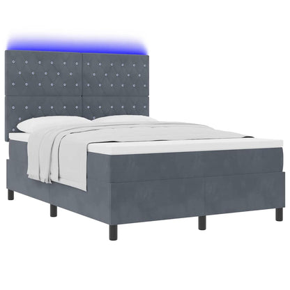 LED Box Spring Bed met matras Donkergrijs 140 x 200 cm Fluweel