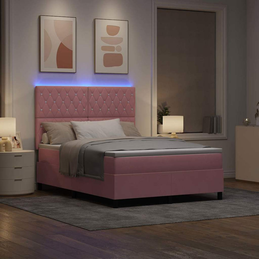LED Box Spring Bed met matras Roze 140 x 200 cm Fluweel