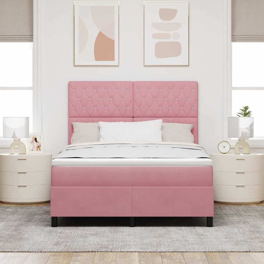 LED Box Spring Bed met matras Roze 140 x 200 cm Fluweel