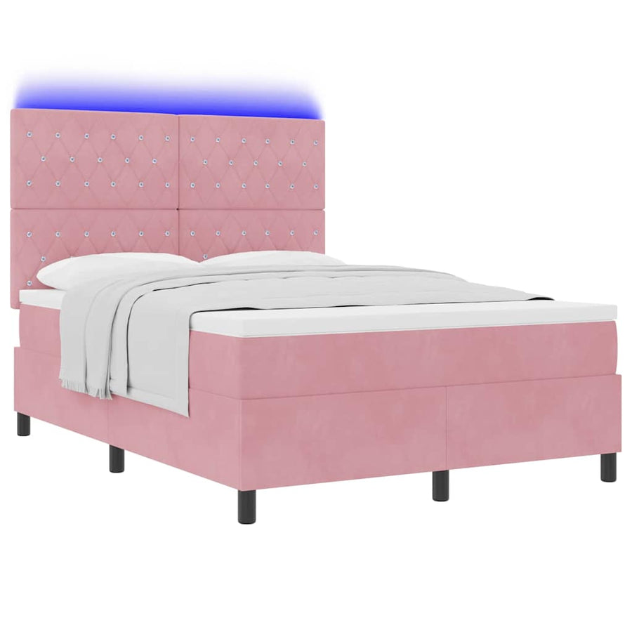 LED Box Spring Bed met matras Roze 140 x 200 cm Fluweel