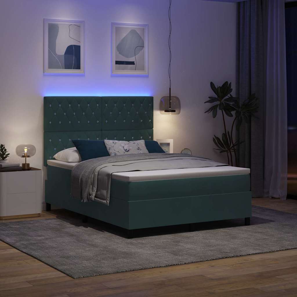 LED Box Spring Bed met matras Donkergroen 160 x 200 cm Fluweel
