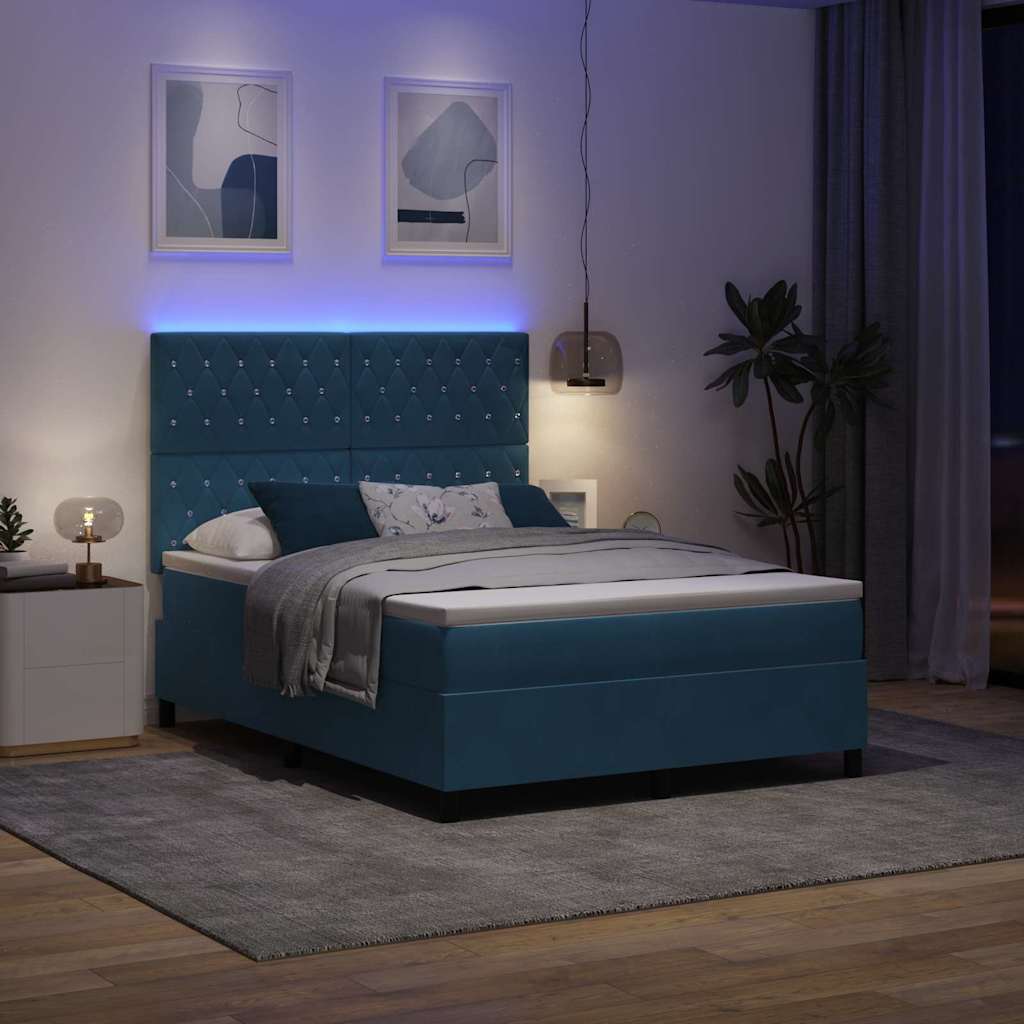 LED Box Spring Bed met matras Donkerblauw 160 x 200 cm Fluweel