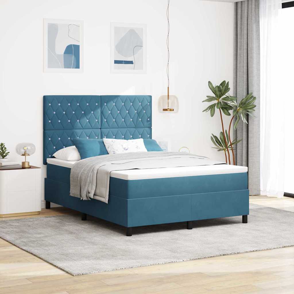 LED Box Spring Bed met matras Donkerblauw 160 x 200 cm Fluweel