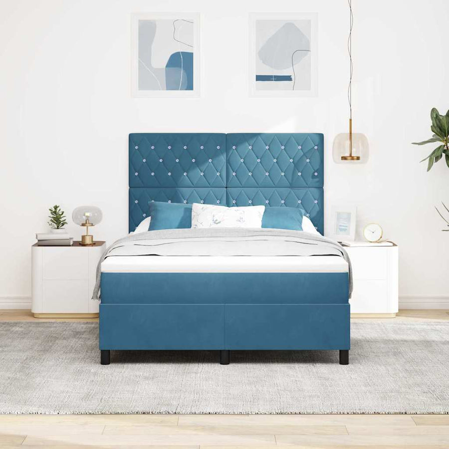 LED Box Spring Bed met matras Donkerblauw 160 x 200 cm Fluweel
