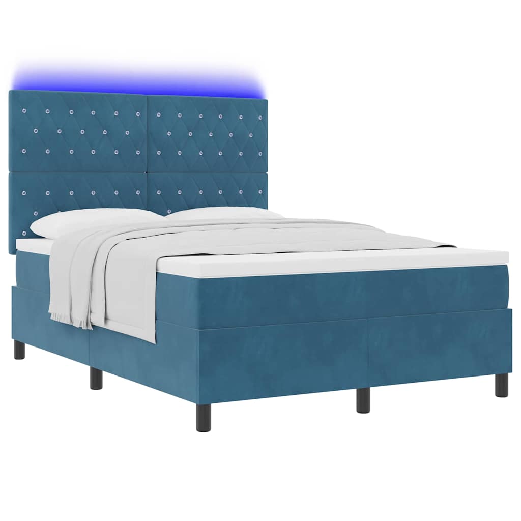 LED Box Spring Bed met matras Donkerblauw 160 x 200 cm Fluweel