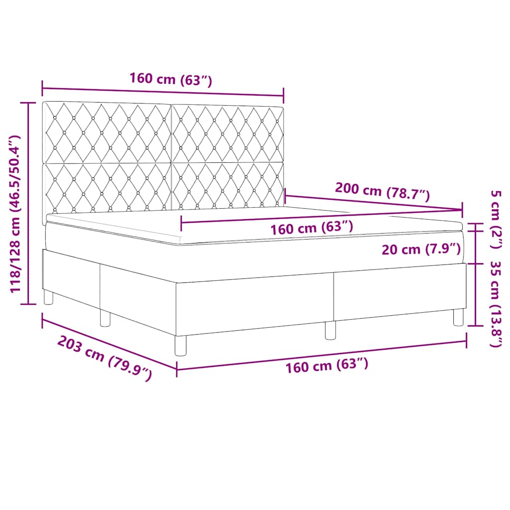 LED Box Spring Bed met matras Donkerblauw 160 x 200 cm Fluweel