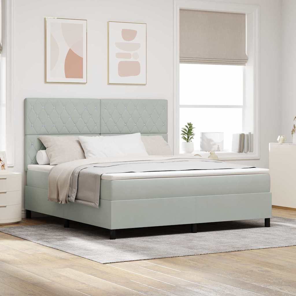 LED Box Spring Bed met matras Lichtgrijs 180 x 200 cm Fluweel