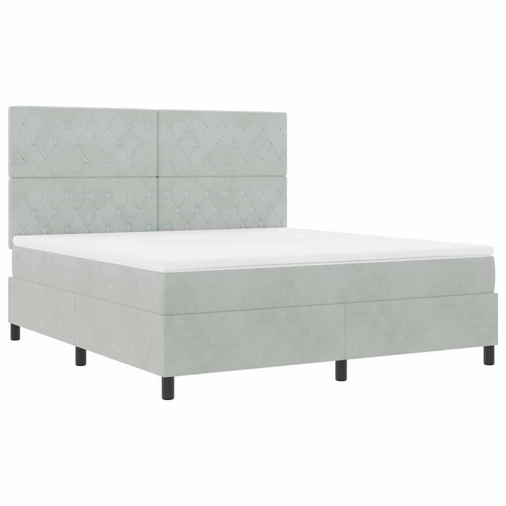 LED Box Spring Bed met matras Lichtgrijs 180 x 200 cm Fluweel