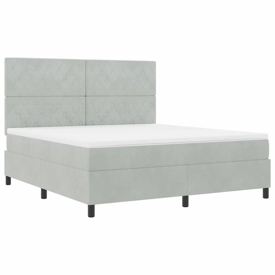 LED Box Spring Bed met matras Lichtgrijs 180 x 200 cm Fluweel