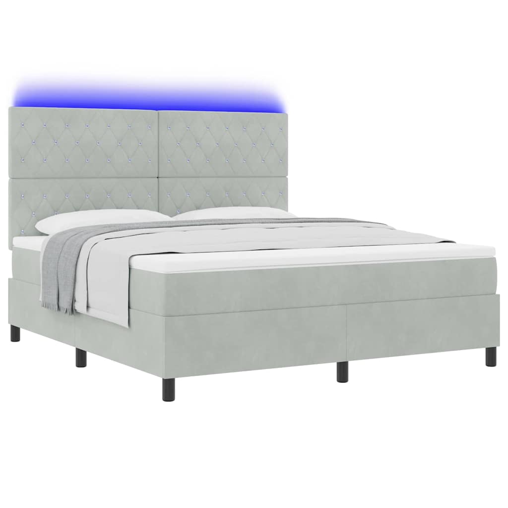 LED Box Spring Bed met matras Lichtgrijs 180 x 200 cm Fluweel