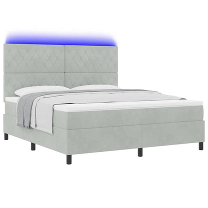 LED Box Spring Bed met matras Lichtgrijs 180 x 200 cm Fluweel