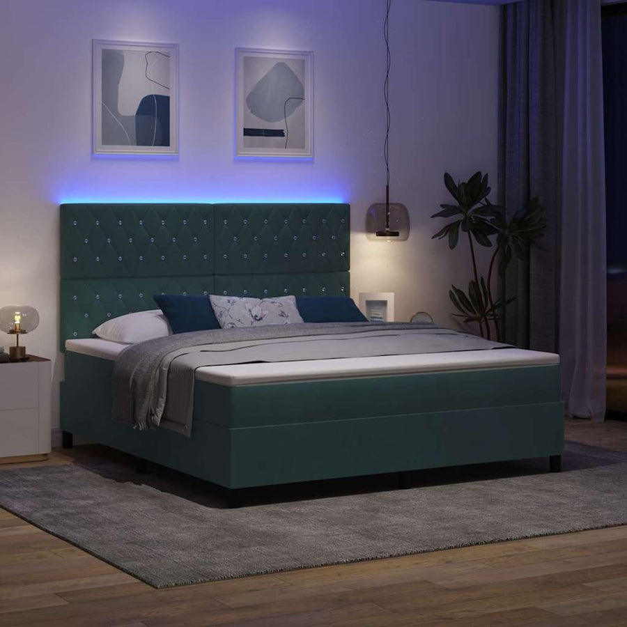 LED Box Spring Bed met matras Donkergroen 180 x 200 cm Fluweel