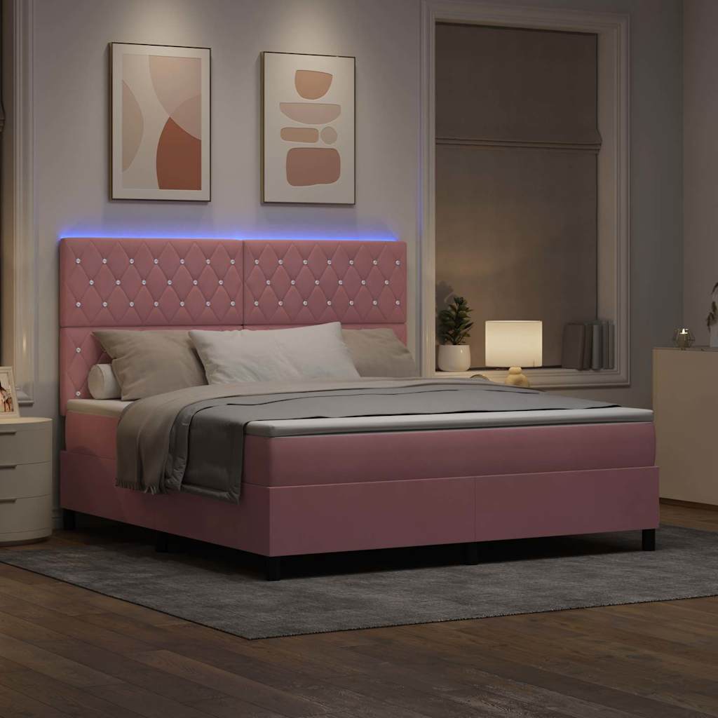LED Box Spring Bed met matras Roze 180 x 200 cm Fluweel