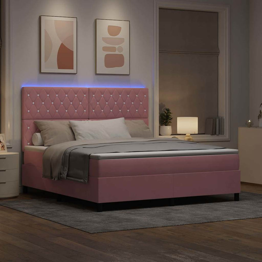 LED Box Spring Bed met matras Roze 180 x 200 cm Fluweel