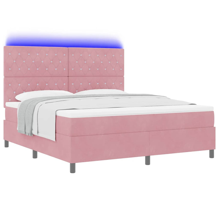 LED Box Spring Bed met matras Roze 180 x 200 cm Fluweel