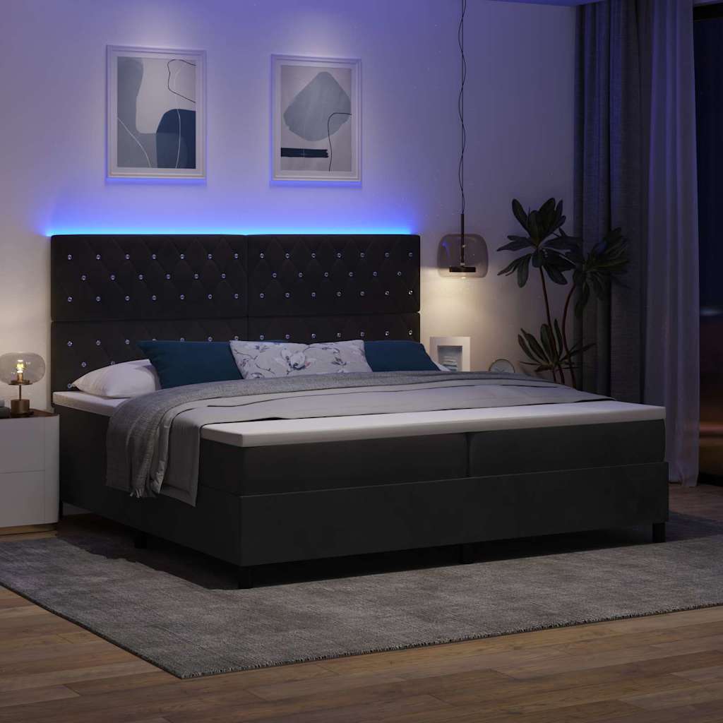 LED Box Spring Bed met matras Zwart 200 x 200 cm Fluweel