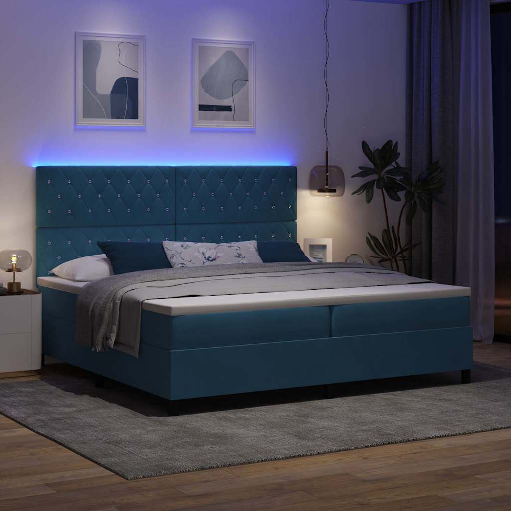 LED Box Spring Bed met matras Donkerblauw 200 x 200 cm Fluweel