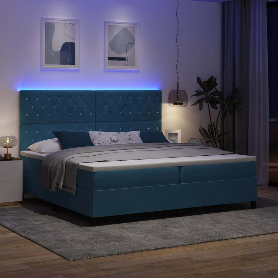 LED Box Spring Bed met matras Donkerblauw 200 x 200 cm Fluweel