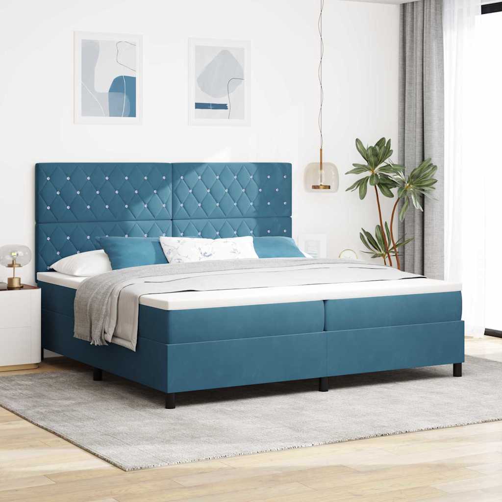 LED Box Spring Bed met matras Donkerblauw 200 x 200 cm Fluweel