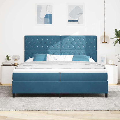 LED Box Spring Bed met matras Donkerblauw 200 x 200 cm Fluweel