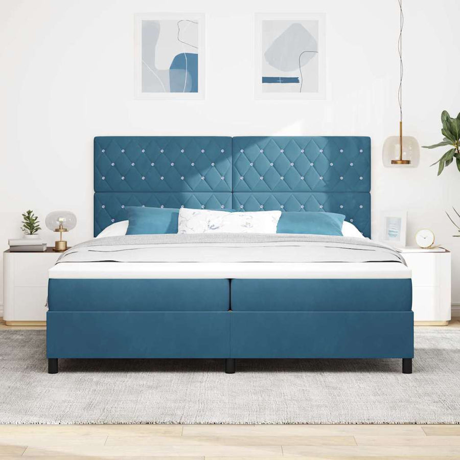 LED Box Spring Bed met matras Donkerblauw 200 x 200 cm Fluweel